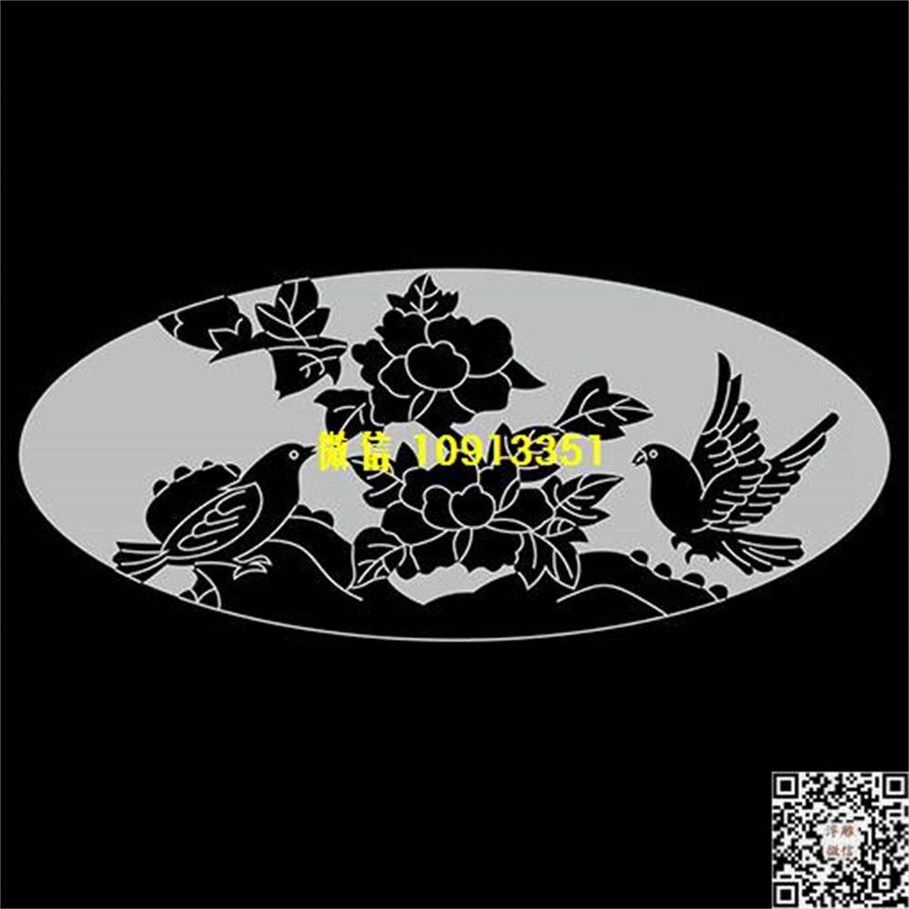 精雕图183牡丹鸟椭圆精雕图线雕图线条图单线铣底图_电脑雕刻plt文泰矢量图精雕图浮雕图